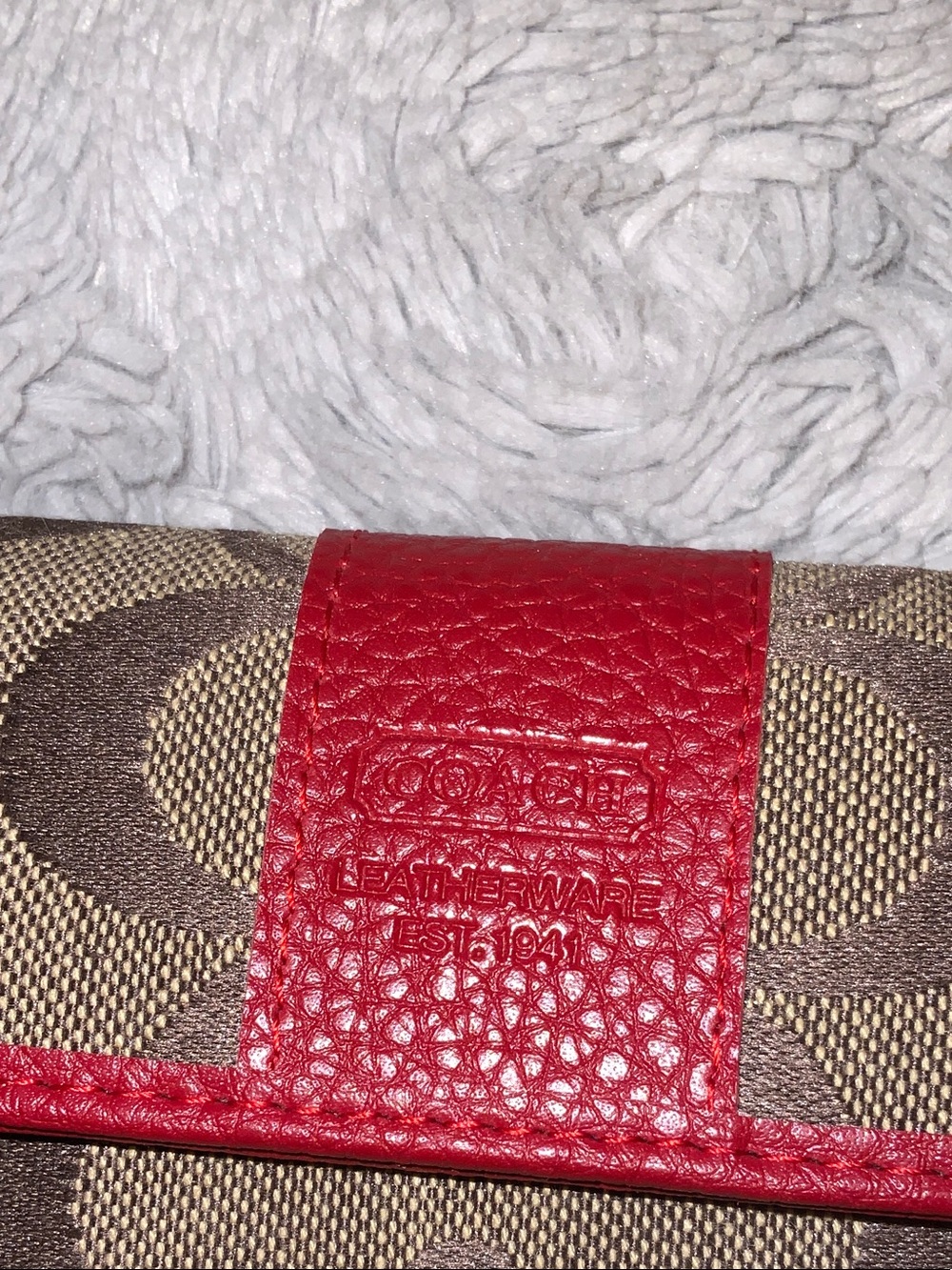 Coach Brown Signature Canvas Card Holder with Red Trim - Picture 5 of 8